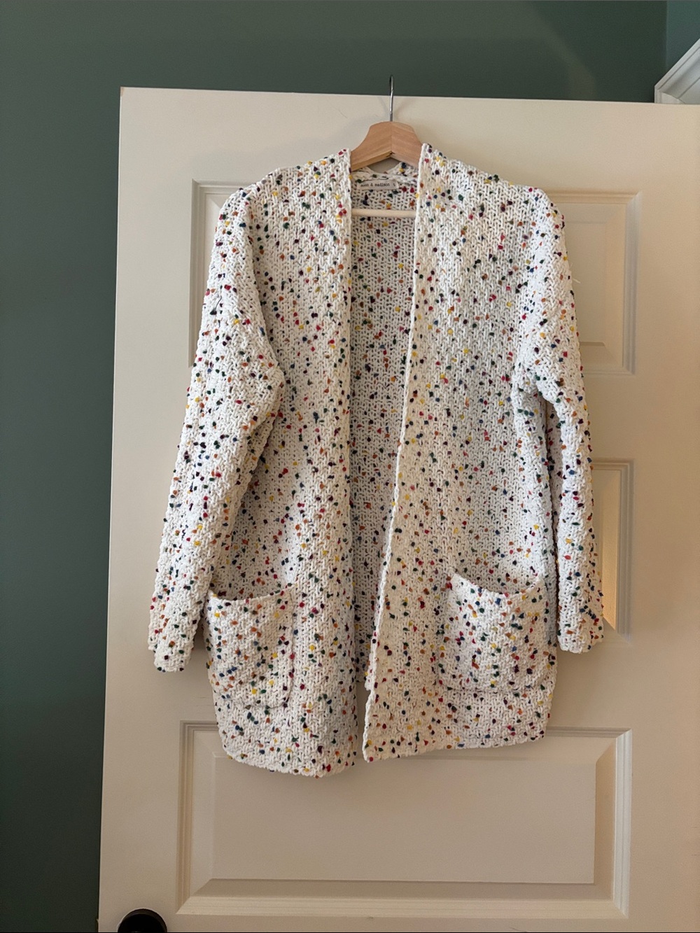 Cozy Confetti White Speckled Open-Front Teddy Cardigan